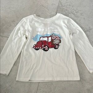 Cream Long Sleeve Tee with Red Truck Graphic
